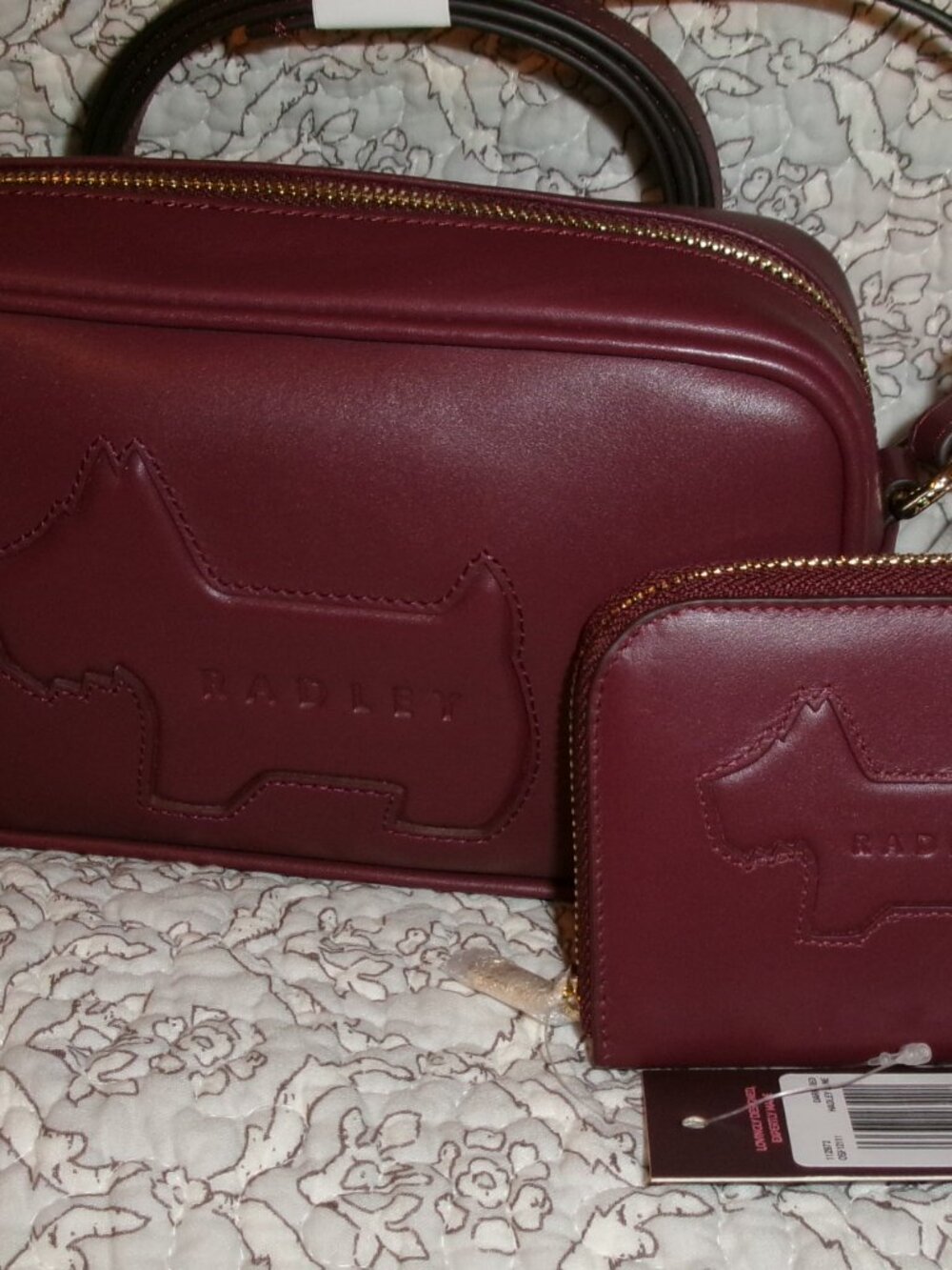 NWT Radley London Dark Red Leather Hadley Lane Zip Crossbody and Zip Wallet Set - Picture 12 of 12